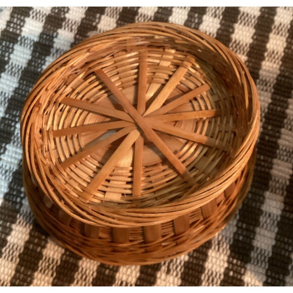 Cute Natural Color Kitty Cat Kitten Woven Basket Removable Lid Red Button Eyes - Picture 10 of 14